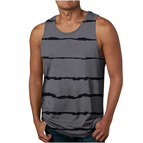 Generisch Unterhemd Herren Sommer Tanktop Ärmelloses Sport Muskelshirt Gestreifte Unterhemden Männer T Shirt Athletic Achselshirts Gym Herren-Unterhemden Fashion Tank Top Dunkelgrau 6XL von Generisch