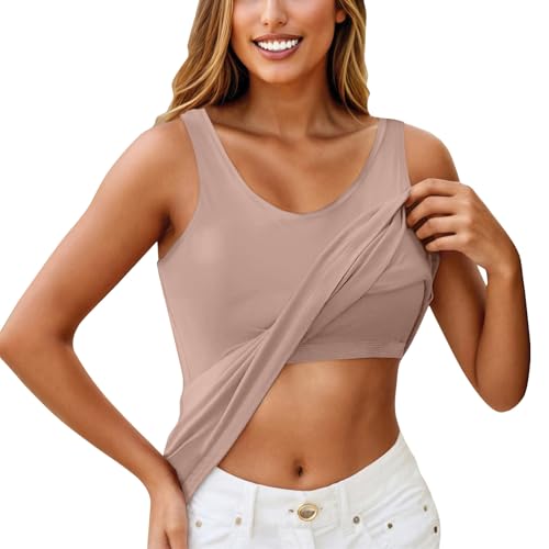 Spaghetti Top Damen Tank Top mit Integriertem BH Shirt mit Integriertem BH ärmellose Bluse Blusentops Damen Elegant von Generisch