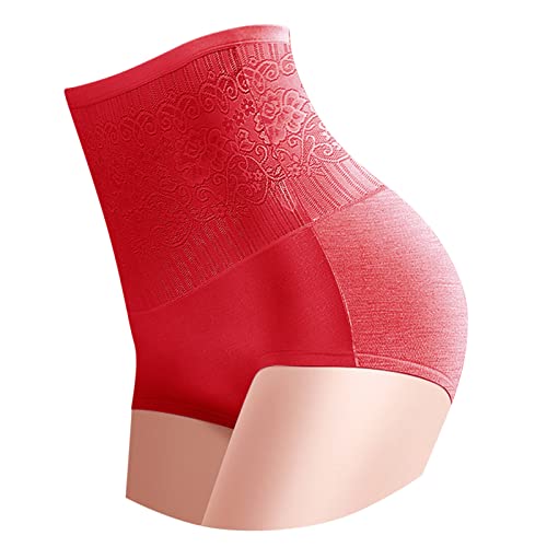 Generisch Unterhose Hohe Taille Damen Baumwolle Bauchweg Bauch Weg Miederhose High Waist Miederslip Po Bequeme Atmungsaktive Miederslips Hip Enhancer Unterhosen Underwear Hipster Rot von Generisch