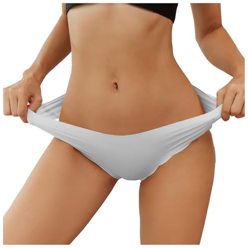 Unterhosen Damen Eisseide Nahtlose Slips High Waist Tangas No Show Seamless Panties Atmungsaktive Baumwoll Thongs Dessous Höschen Pantys Für Damen Weich String Tanga Soft Weiß von Generisch