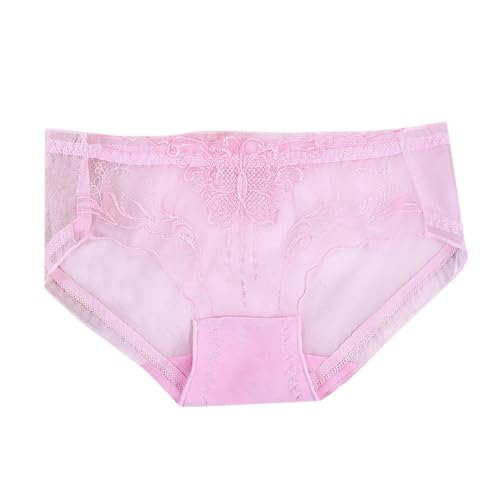 Generisch Unterhosen Damen Mesh Durchsichtiger Slip Spitzen Stickerei Höschen Atmungsaktive Weich Panty Ultra-dünne Leichte Höschen (Pink, L) von Generisch