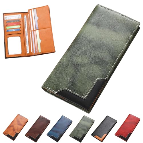 Generisch Upliftjoys Cowhide Vintage Wallet, Men Long Leather Bifold Wallet, Multiple Compartments, Large Capacity (Green) von Generisch