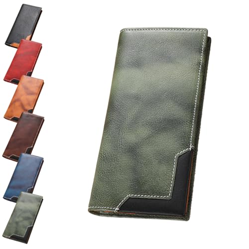 Generisch Upliftjoys Cowhide Vintage Wallet, Mens Leather Bifold Long Card Wallets for Father Mens Big Checkbook Handcrafted Wallets (Grey) von Generisch