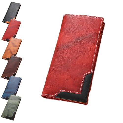 Generisch Upliftjoys Cowhide Vintage Wallet, Mens Leather Bifold Long Card Wallets for Father Mens Big Checkbook Handcrafted Wallets (Red) von Generisch