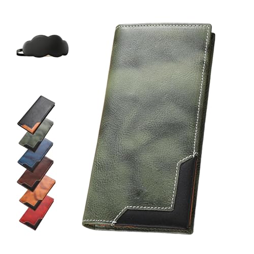 Generisch Upliftjoys Cowhide Vintage Wallet, Mens Women Leather Bifold Long Card Wallets, Multiple Compartments Handcrafted Wallet (Green) von Generisch