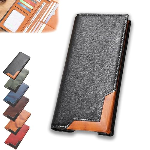 Generisch Upliftjoys Cowhide Vintage Wallet, Mens Women Leather Bifold Long Card Wallets RFID Blocking Carteras para Hombres Gift (Black) von Generisch