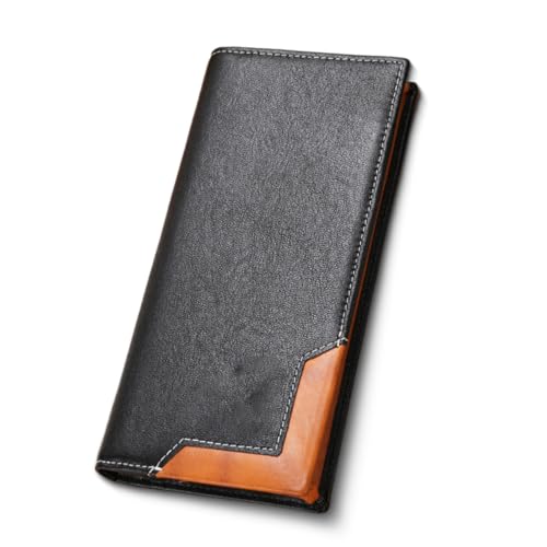 Generisch Upliftjoys Cowhide Vintage Wallet, Stylish Patchwork Design Long Wallet for Men, Large Capacity with RFID Blocking Function (Black) von Generisch