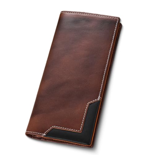 Generisch Upliftjoys Cowhide Vintage Wallet, Stylish Patchwork Design Long Wallet for Men, Large Capacity with RFID Blocking Function (Coffee) von Generisch