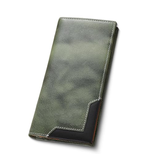 Generisch Upliftjoys Cowhide Vintage Wallet, Stylish Patchwork Design Long Wallet for Men, Large Capacity with RFID Blocking Function (Green) von Generisch