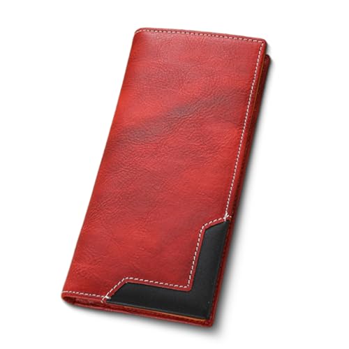 Generisch Upliftjoys Cowhide Vintage Wallet, Stylish Patchwork Design Long Wallet for Men, Large Capacity with RFID Blocking Function (Red) von Generisch