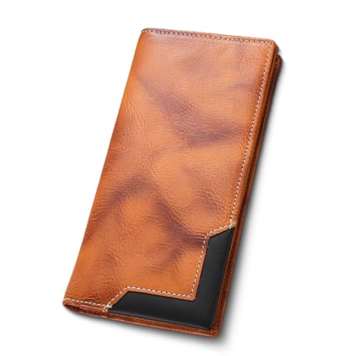 Generisch Upliftjoys Cowhide Vintage Wallet, Stylish Patchwork Design Long Wallet for Men, Large Capacity with RFID Blocking Function (Yellow) von Generisch