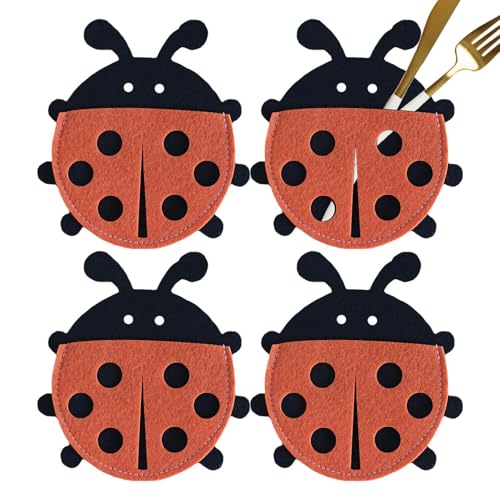 Generisch Utensilientasche für Gabeln, Bestecktasche aus Filz zu Ostern,Ostern Marienkäfer Form Silberbesteck Geschirr Utensilienhalter - Cartoon-Osterbesteckhalter für Café, Hotel, Restaurant, Küche von Generisch