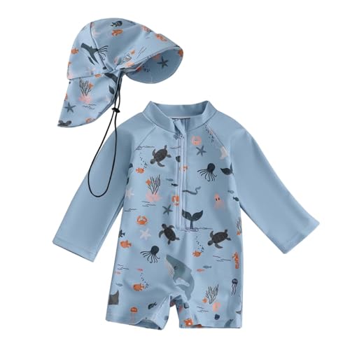 Generisch Uv Badebekleidung Baby Badeanzug Mit Sonnenhut UPF 50+ Badebekleidung Für Baby Uv Bademode Mädchen Newborn Neoprenanzug Schwimmanzug Badeanzug Mädchen Swimsuit Badekleider von Generisch