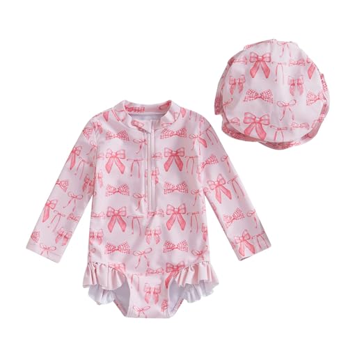 Generisch Uv Badebekleidung Baby Badeanzug Mit Sonnenhut UPF 50+ Badebekleidung Für Baby Uv Bademode Mädchen Newborn Neoprenanzug Schwimmanzug Badeanzug Mädchen Swimsuit Badekleider von Generisch