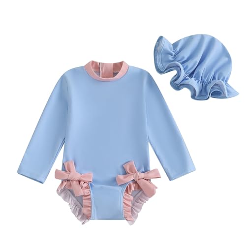 Generisch Uv Badebekleidung Baby Badeanzug Mit Sonnenhut UPF 50+ Badebekleidung Für Baby Uv Bademode Mädchen Newborn Neoprenanzug Schwimmanzug Badeanzug Mädchen Swimsuit Badekleider von Generisch