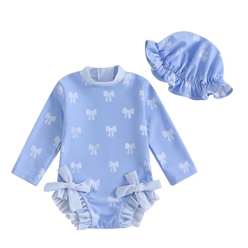 Generisch Uv Badebekleidung Baby Badeanzug Mit Sonnenhut UPF 50+ Badebekleidung Für Baby Uv Bademode Mädchen Newborn Neoprenanzug Schwimmanzug Badeanzug Mädchen Swimsuit Badekleider von Generisch