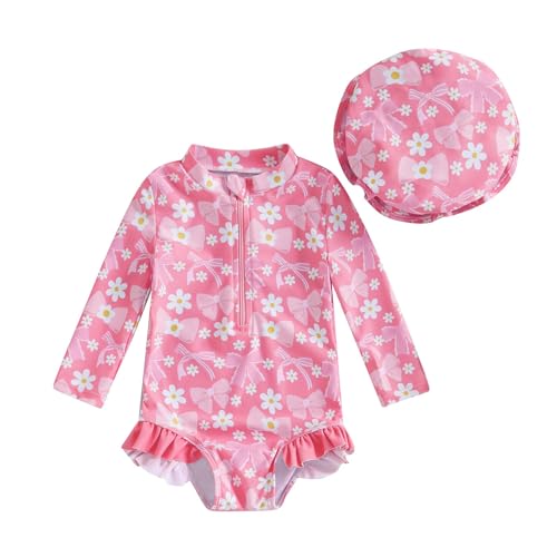 Generisch Uv Badebekleidung Baby Badeanzug Mit Sonnenhut UPF 50+ Badebekleidung Für Baby Uv Bademode Mädchen Newborn Neoprenanzug Schwimmanzug Badeanzug Mädchen Swimsuit Badekleider von Generisch