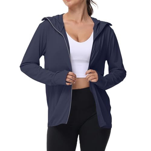 Generisch Uv Schutzkleidung Damen Laufjacke Sommer Leicht Wanderjacke Frühlingsjacke mit Kapuze Funktionsshirt Fahrrad Shirt Sommerjacke Windjacke Sweatweste Kapuzenpullover Softshelljacke Weiße von Generisch