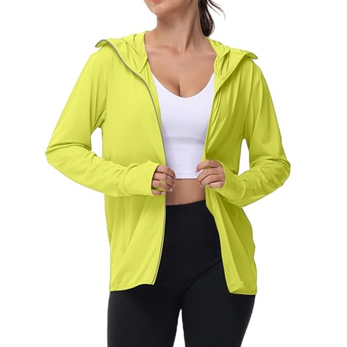 Generisch Uv Schutzkleidung Damen Laufjacke mit Kapuze Softshelljacke Leicht Frühlingsjacke Fahrrad Shirt Übergangsjacke Teenager Mädchen Funktionsjacke Sport Top Dünne Jacke Jacken Strickjacke T von Generisch