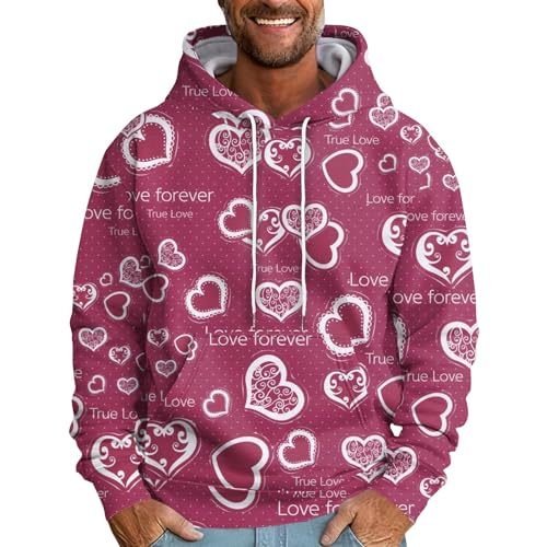 Generisch Valentinstag, Hoodie Herren Grafikdruck Kapuzen Pullover Langarm Sweatshirt Mit Tasche Hoody Kapuze Pulli Sweatshirt Schwarz Kapuzenpullover Hoodie (6XL, Pink) von Generisch