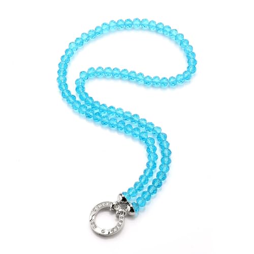 Generisch Vario kette für Anhänger kettenanhänger strass Crystall Perlen Damen Frauen Schmuck glass glitzer runder karabiner Strass Clip Verschluss Perlenkette 8mm 60cm (türkis) von Generisch