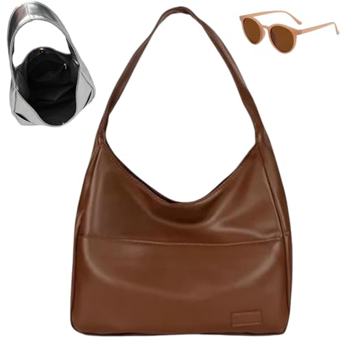 Generisch Vegan PU Leather Trendy Soft Tote Bag, Large Capacity Casual Underarm Handbag for Women, Waterproof Simple Shoulder Bag von Generisch