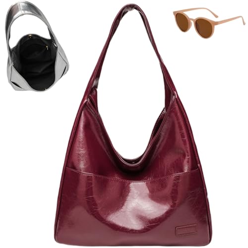 Generisch Vegan PU Leather Trendy Soft Tote Bag, Large Capacity Casual Underarm Handbag for Women, Waterproof Simple Shoulder Bag von Generisch