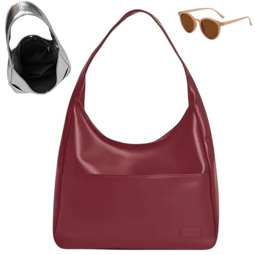 Generisch Vegan PU Leather Trendy Soft Tote Bag, Large Capacity Casual Underarm Handbag for Women, Waterproof Simple Shoulder Bag von Generisch