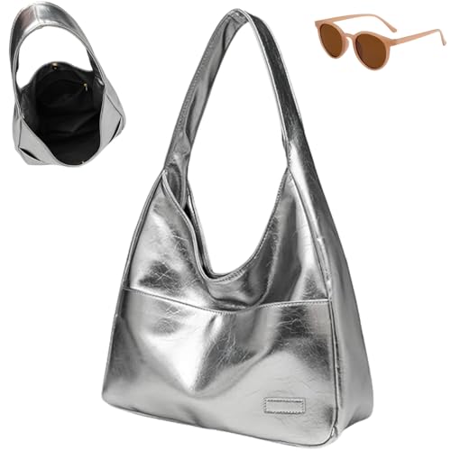Generisch Vegan PU Leather Trendy Soft Tote Bag, Large Capacity Casual Underarm Handbag for Women, Waterproof Simple Shoulder Bag von Generisch