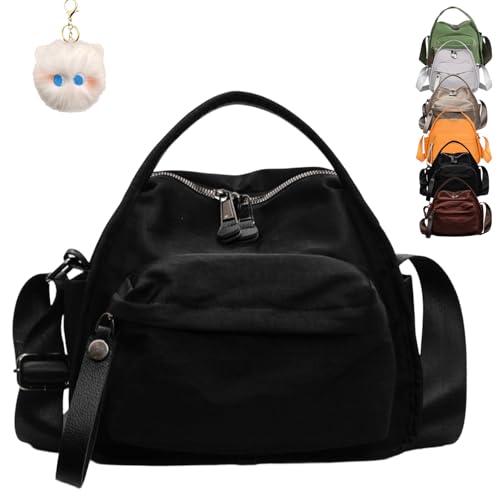 Generisch Veluna Shoulder Bag, Women Veluna Crossbody Shoulder Bag, Nylon Crescent Purse Large Capacity with Top Handle for Daily (Black) von Generisch