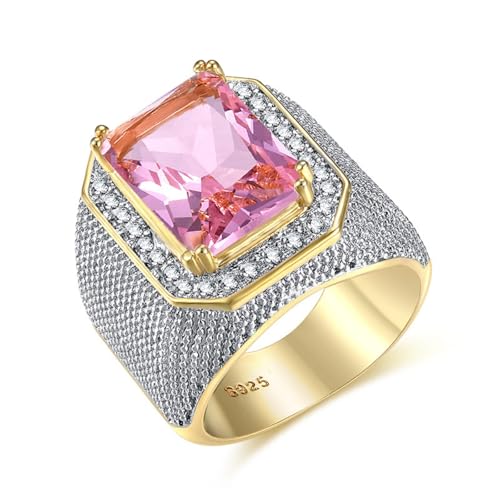 Generisch Vergoldeter Ehering für Herren mit supergroßen Zirkonia, Hip-Hop-Ringen RA408 Verete Ringe Damen (Pink, 11号) von Generisch