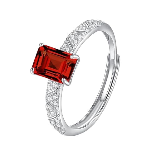 Generisch Verlobungsring Aus 925Er Sterlingsilber Für Damen, Natürliche Edelsteine, 5 X 7 Mm, Smaragdschliff, Zirkonia, Statement-Ehering Für Sie, Rubin von Generisch