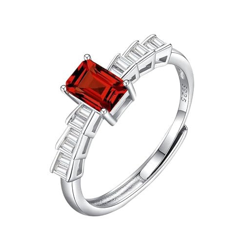 Generisch Verlobungsring Aus 925Er Sterlingsilber Für Damen, Natürliche Edelsteine, 5 X 7 Mm, Smaragdschliff, Zirkonia, Statement-Ehering Für Sie, Rubin von Generisch