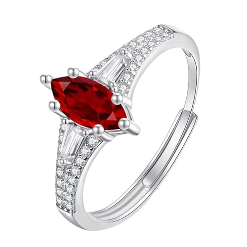 Generisch Verlobungsring Aus 925Er Sterlingsilber Für Damen, Natürlicher Amethyst/Citrin/Topas/Peridot/Rubin Im Olivenschliff, Verstellbarer Zirkonia, Ehering, Rubin von Generisch