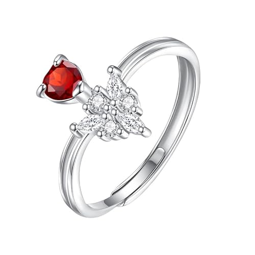 Generisch Verlobungsring Aus 925Er Sterlingsilber Für Damen, Natürlicher Herzschliff, Amethyst/Citrin/Topas/Peridot/Rubin, Verstellbar, Zirkonia, Ehering, Rubin von Generisch