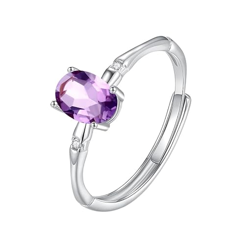Generisch Verlobungsring Aus 925Er Sterlingsilber Für Damen, Natürlicher Ovaler Amethyst/Citrin/Topas/Peridot/Rubin, Einfacher Verstellbarer Bambusring, Versprechens-Ehering, Amethyste von Generisch