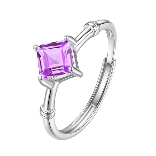 Generisch Verlobungsring Aus 925Er Sterlingsilber Für Damen, Natürlicher Quadratischer Amethyst/Citrin/Topas/Peridot/Rubin, Verstellbarer Solitär-Ehering, Amethyste von Generisch