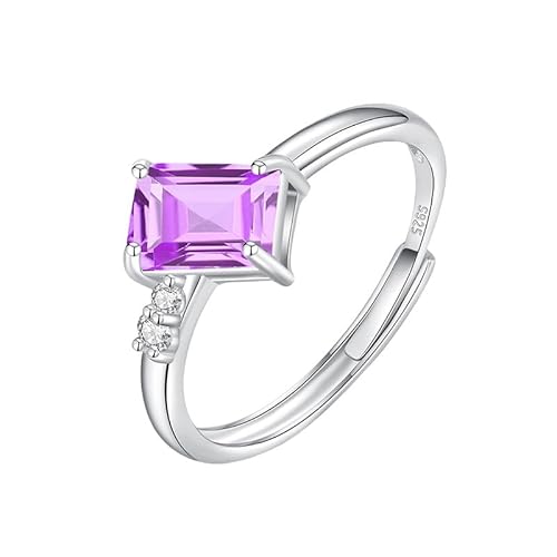 Generisch Verlobungsring Aus 925Er Sterlingsilber Für Damen, Smaragdschliff, Natürlicher Amethyst/Citrin/Topas/Peridot/Rubin, Verstellbar, Zirkonia, Ehering, Amethyst von Generisch