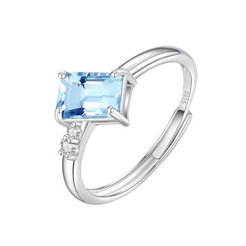 Generisch Verlobungsring Aus 925Er Sterlingsilber Für Damen, Smaragdschliff, Natürlicher Amethyst/Citrin/Topas/Peridot/Rubin, Verstellbar, Zirkonia, Ehering, Topas von Generisch