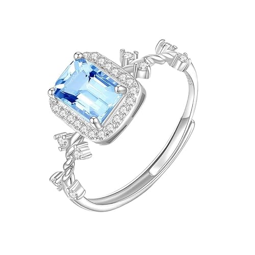 Generisch Verlobungsring Aus 925Er Sterlingsilber Für Damen, Smaragdschliff, Natürlicher Amethyst/Citrin/Topas/Peridot/Rubin, Verstellbar, Zirkonia, Ehering, Topas von Generisch