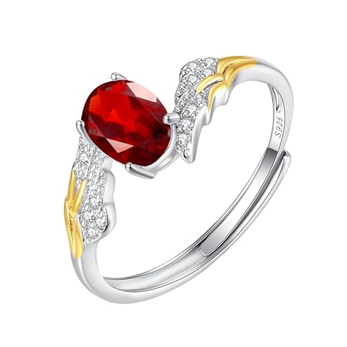 Generisch Verlobungsring Aus 925Er Sterlingsilber Im Ovalschliff Für Damen, 14 Karat Vergoldet, Schutzengelflügel, Zirkonia, Ewigkeitsversprechen, Ehering, Rubin von Generisch