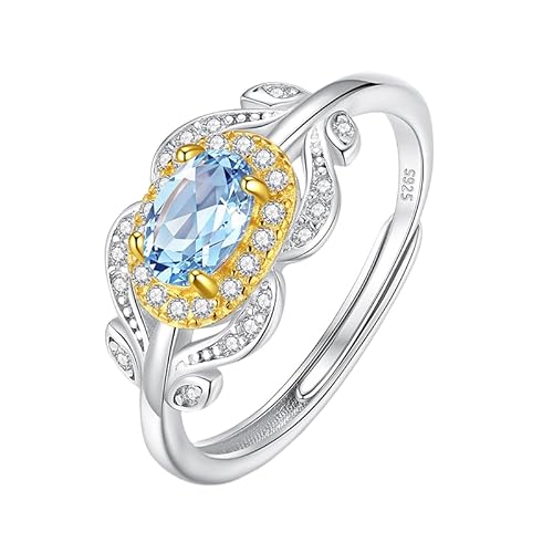 Generisch Verlobungsring Aus 925Er Sterlingsilber Mit Ovalem Schliff Für Frauen, 14 Karat Vergoldeter Ring, Luxuriöser Zirkonia-Blattring, Cocktail-Eternity-Versprechen-Ehering Für Sie, Topas von Generisch