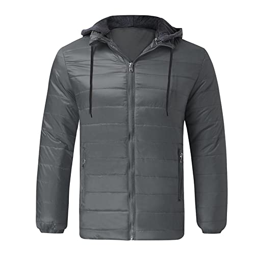 Generisch Verpakbare Herbst warm Winter Reißverschluss Herren-Daunenmantel-Jacke leichte Mäntel & Jacken Herren Steppjacke Übergangsjacke (Grey, XXXL) von Generisch