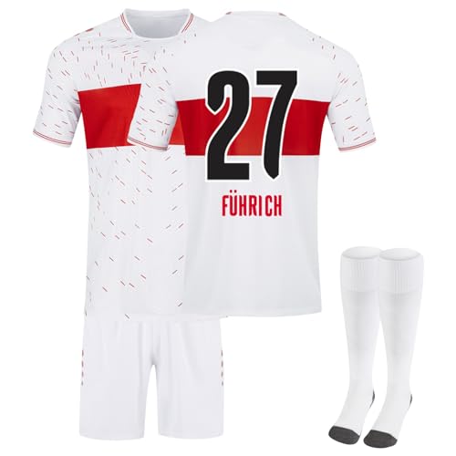 Generisch VfB Stuttgart 23/24 Hause/Auswärts Neue Fußball Trikots Shorts Socken Set für Kinder und Erwachsene, Stuttgart Trikot Fussball Jungen Herren Trainingsanzug von Generisch