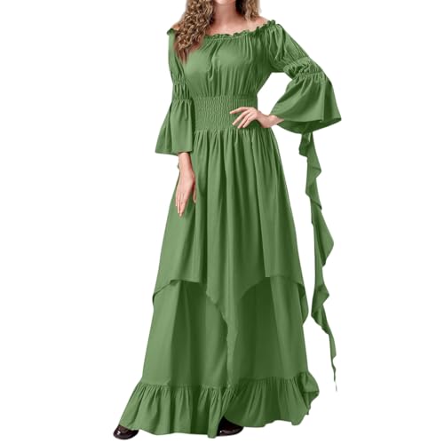 Generisch Viktorianisches Kleid Renaissance Kostüm Frauen Mittelalter Schulterfrei Lace-Up Corsagenkleid mit Trompetenärmel Gotisch Maxikleid Karneval Halloween Party Cosplay Damen Grün XL von Generisch