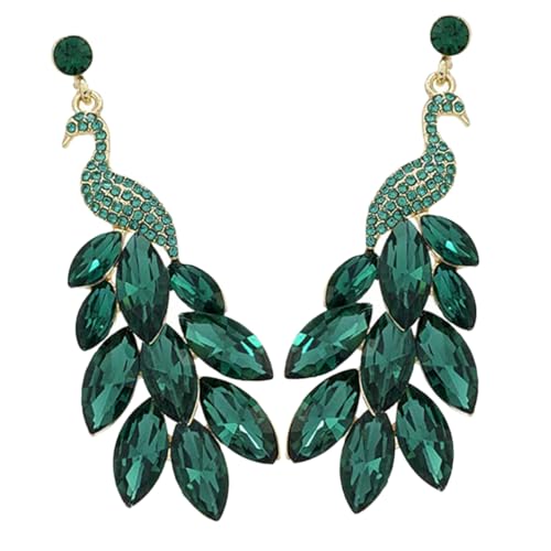 Generisch Vintage Damen Ohrringe mit Grünem Edelstein Pfau design Feine Handarbeit Leichte Elegante Ohrhänger für Alltag Party und Besondere Anlässe Modischer Schmuck für Frauen von Generisch