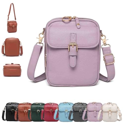 Generisch Vintage Double Layer Large Capacity Mini Messenger Bag,Large Capacity Crossbody Shoulder Bag,Leather Small Purse With Card Slots (purple) von Generisch