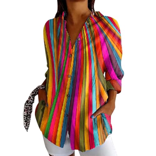 Generisch Vintage Hemde Damen Tier Kunstdruck Hemdbluse Button Down Baumwoll Hemdshirt Oberteil Locker Reverkragen Blusenshirt Langarmshirt Sommer Elegant Bluse Tunika(#01-06, M) von Generisch