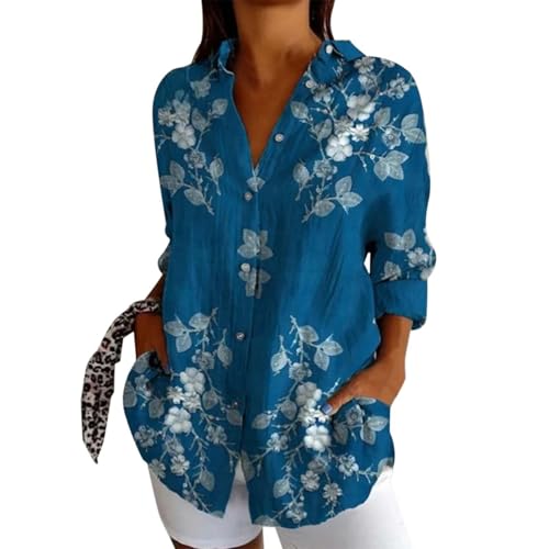 Generisch Vintage Hemde Damen Tier Kunstdruck Hemdbluse Button Down Baumwoll Hemdshirt Oberteil Locker Reverkragen Blusenshirt Langarmshirt Sommer Elegant Bluse Tunika(#01-15, L) von Generisch