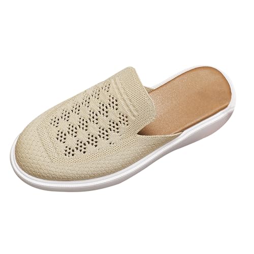Generisch Walkingschuhe Damen Leicht,Half Drag Damen Hausschuhe Mit Dicker Sohle,Einfarbig Rutschfest Flach Plateau,Slip-On,Atmungsaktive Hausschuhe,Lässige Freizeitschuhe von Generisch